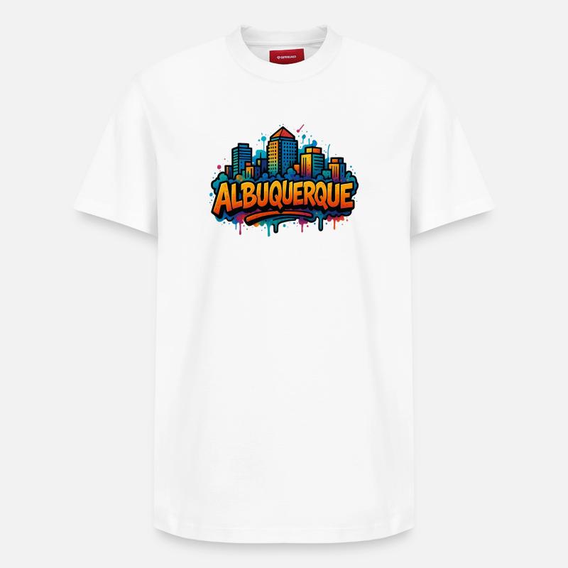Albuquerque Graffiti Skyline - Relaxed Unisex Supima Cotton T-Shirt – von SPREAD - Weiß