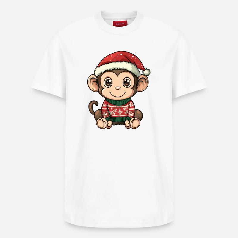 Singe Noël - T-shirt unisexe décontracté en coton Supima – de SPREAD - blanc