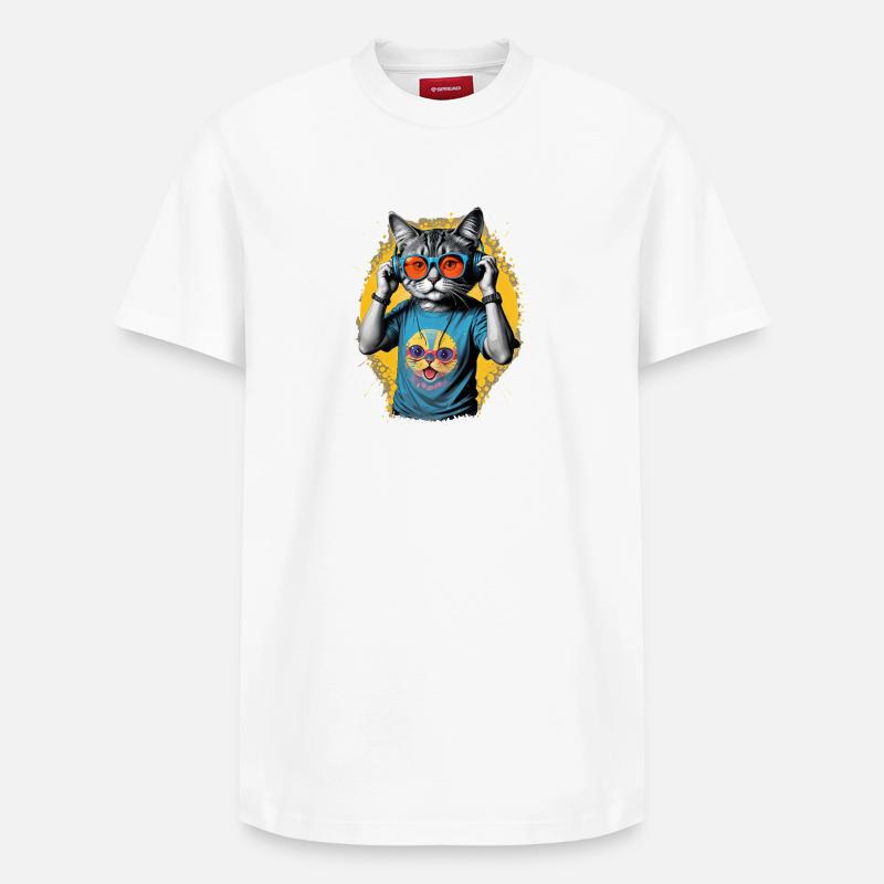 Neon Cat DJ Vibe Tee - T-shirt unisexe décontracté en coton Supima – de SPREAD - blanc