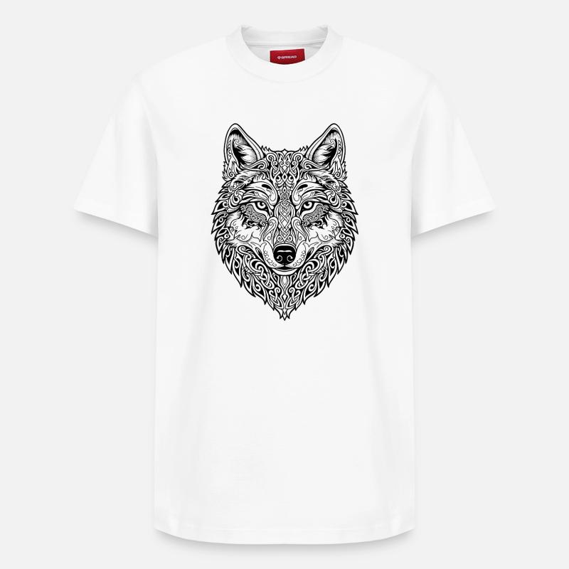 Tête de loup celtique - T-shirt unisexe décontracté en coton Supima – de SPREAD - blanc