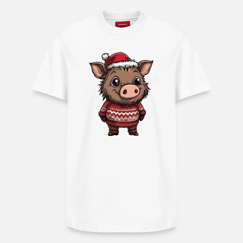 Cochon Noël Sanglier - T-shirt unisexe décontracté en coton Supima – de SPREAD - blanc