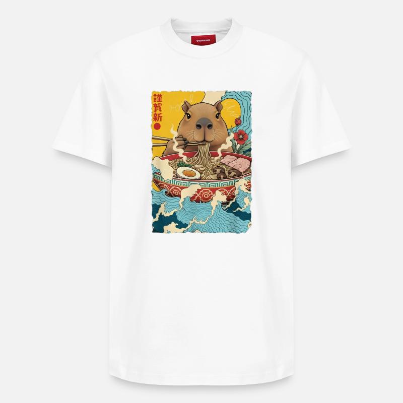 Capybara mange des nouilles ramen - T-shirt unisexe décontracté en coton Supima – de SPREAD - blanc