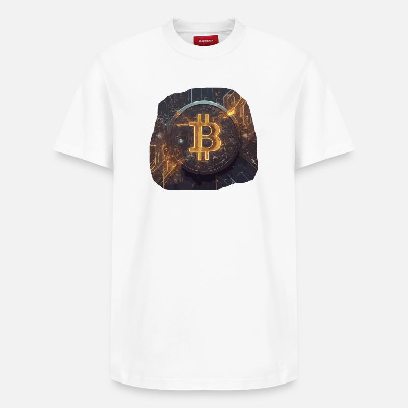 Œuvre d’art Bitcoin lumineuse Crypto - T-shirt unisexe décontracté en coton Supima – de SPREAD - blanc