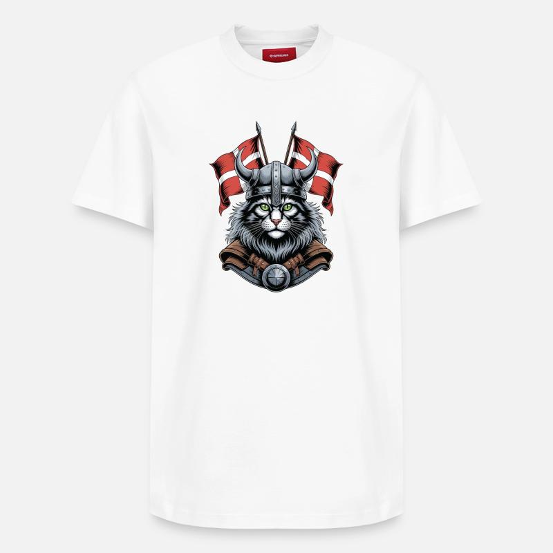 Chat Viking avec casque - T-shirt unisexe décontracté en coton Supima – de SPREAD - blanc