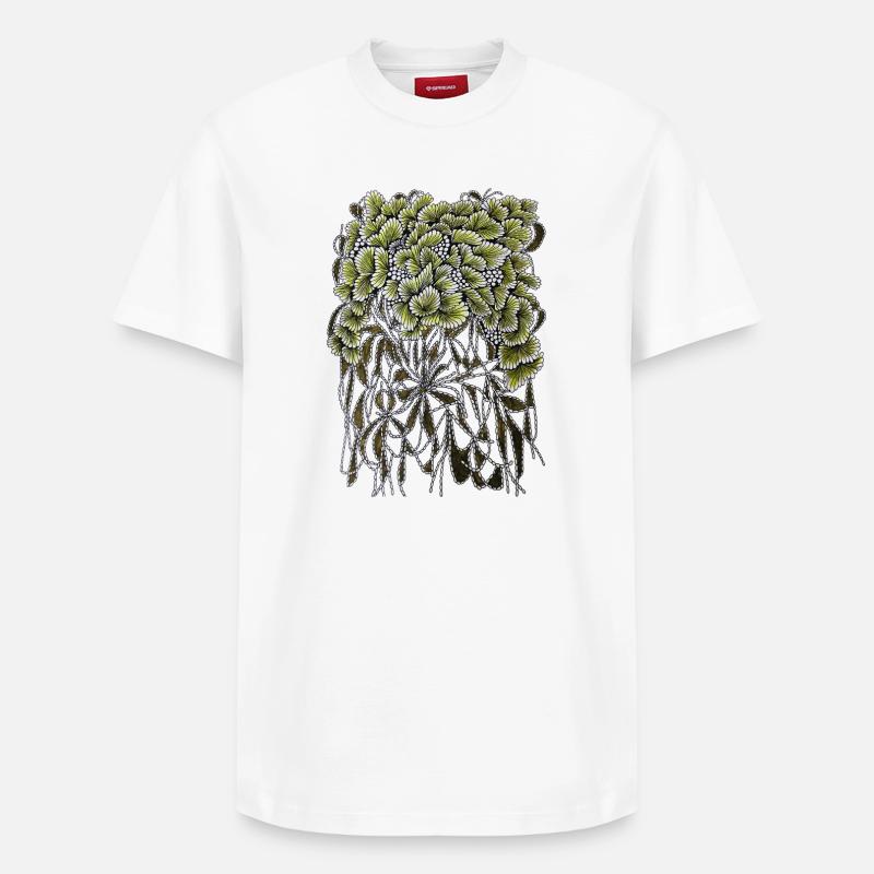 Fächerblätter mit hängenden Wurzeln - Relaxed Unisex Supima Cotton T-Shirt – von SPREAD - Weiß
