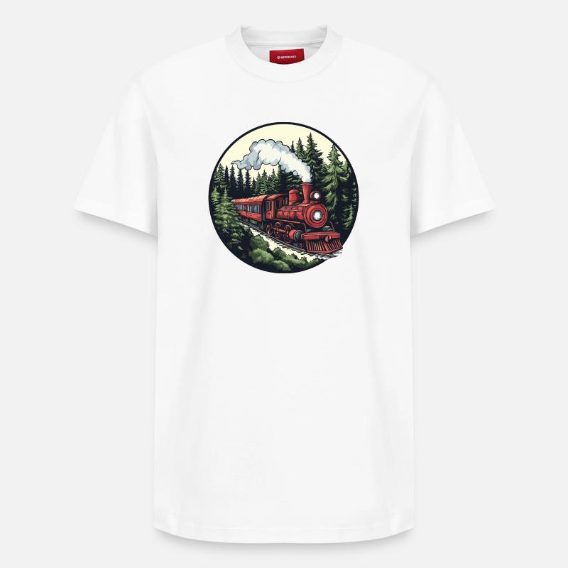 Dampflok im Wald - Relaxed Unisex Supima Cotton T-Shirt – von SPREAD - Weiß