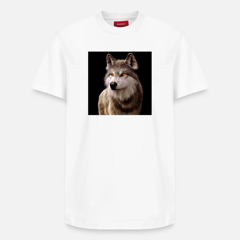 Wolfsblick Bernstein im Dunkel - Relaxed Unisex Supima Cotton T-Shirt – von SPREAD - Weiß