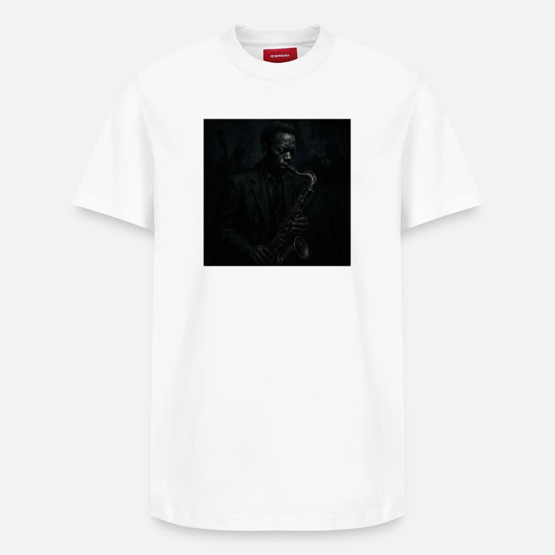 Saxophone nocturne en noir profond - T-shirt unisexe décontracté en coton Supima – de SPREAD - blanc