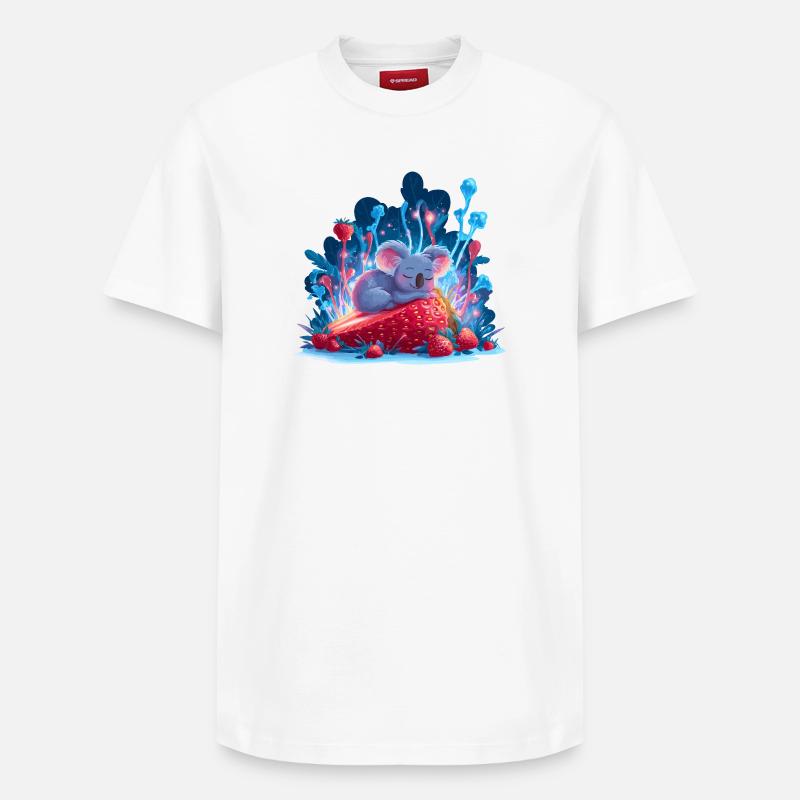 Schlafender Koala auf Erdbeere Neonwald - Relaxed Unisex Supima Cotton T-Shirt – von SPREAD - Weiß