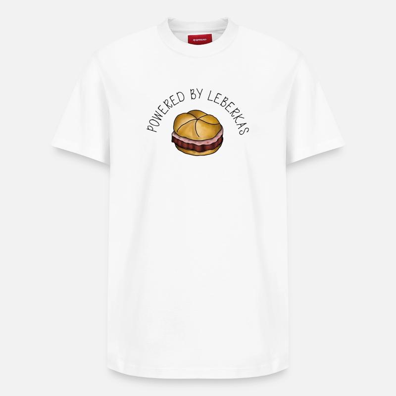 Propulsé par Leberkas – Leberkäse Spruch - T-shirt unisexe décontracté en coton Supima – de SPREAD - blanc
