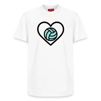Volley-ball de cœur – Amateur de sport d’équipe - T-shirt unisexe décontracté en coton Supima – de SPREAD - blanc - Devant - AI Model Female 172 dark (172cm) & AI Model Male 185 dark (185cm)