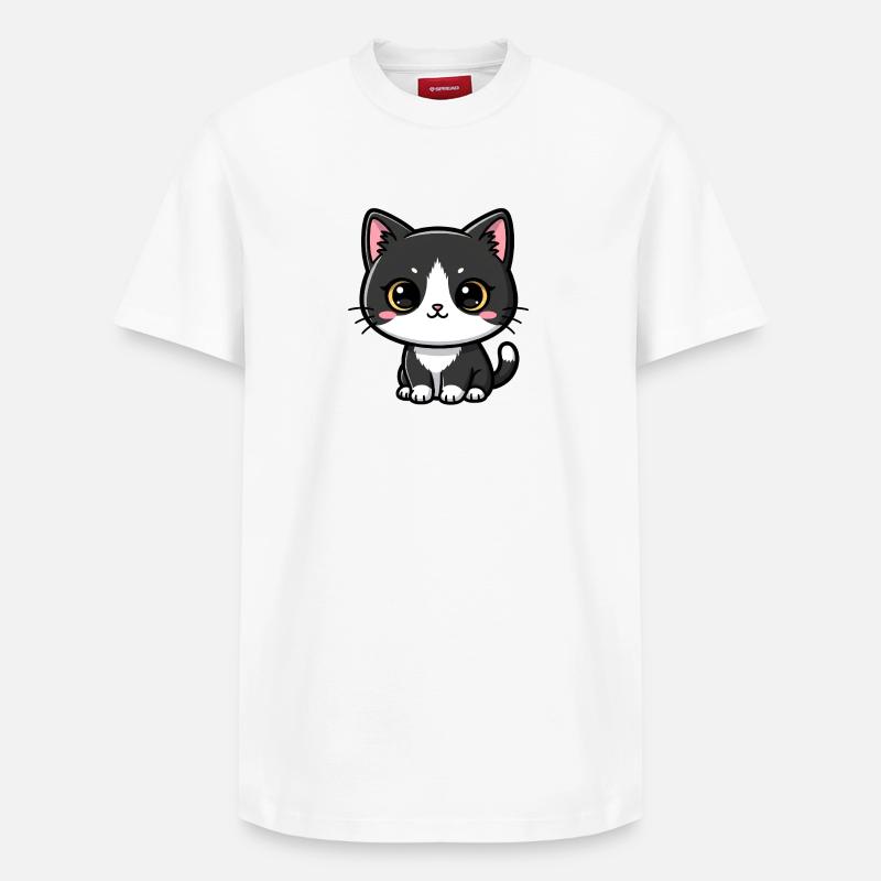 Charme Kawaii Chat Noir-Blanc - T-shirt unisexe décontracté en coton Supima – de SPREAD - blanc
