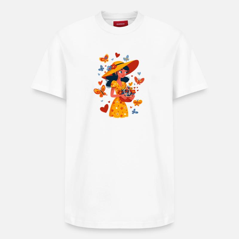 Frühlingsfee mit Blumenkorb - Relaxed Unisex Supima Cotton T-Shirt – von SPREAD - Weiß