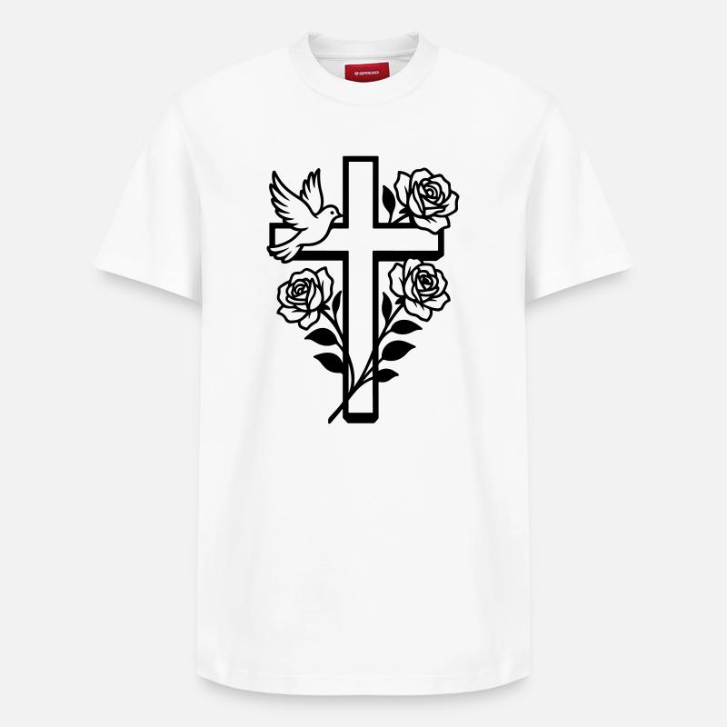 Colombe croix chrétienne - T-shirt unisexe décontracté en coton Supima – de SPREAD - blanc