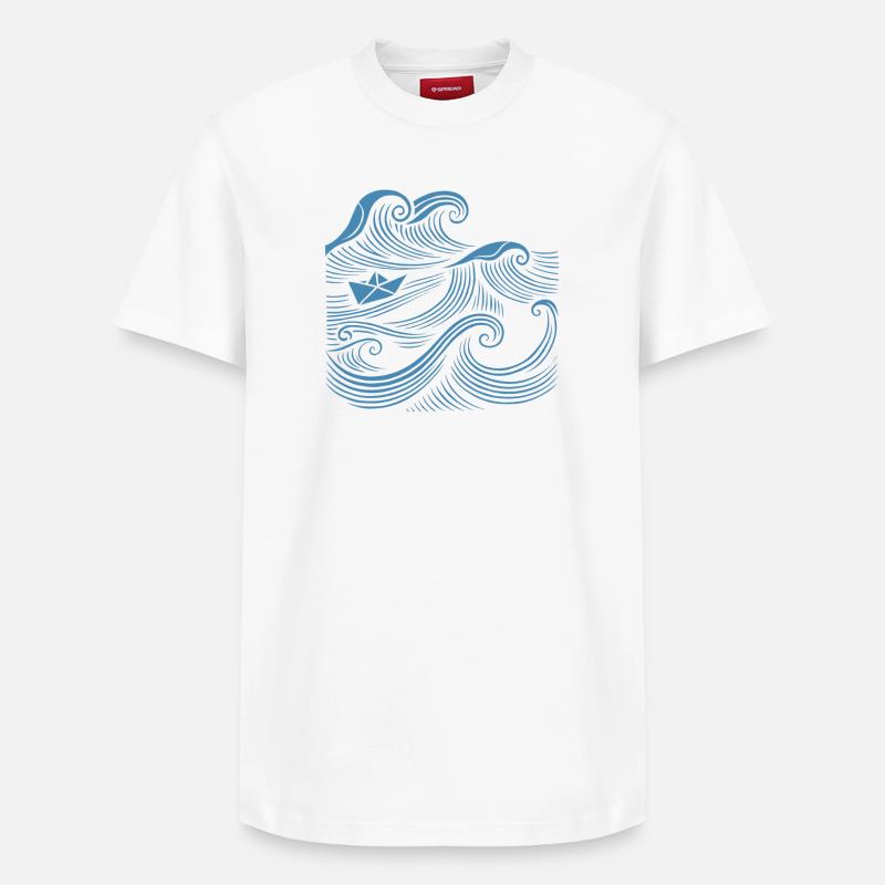 Vagues de navire Navigation en mer - T-shirt unisexe décontracté en coton Supima – de SPREAD - blanc