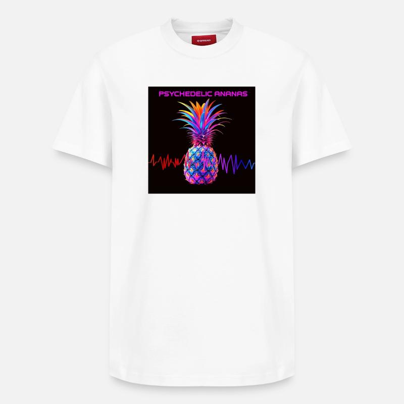 Imprimé néon psychédélique d’ananas - T-shirt unisexe décontracté en coton Supima – de SPREAD - blanc