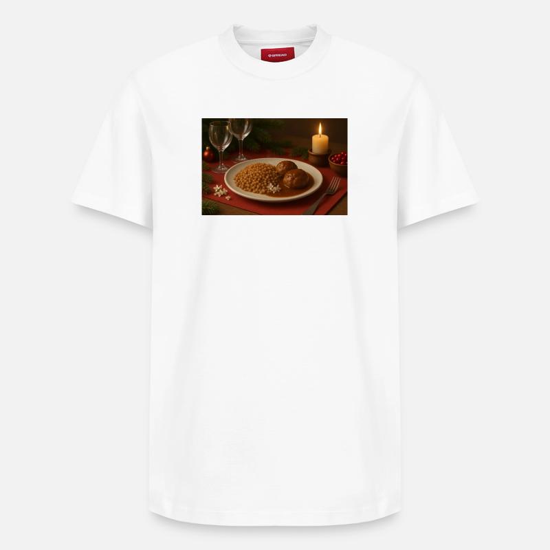 Festlicher Buchweizen-Fleischbällchen Teller - Relaxed Unisex Supima Cotton T-Shirt – von SPREAD - Weiß