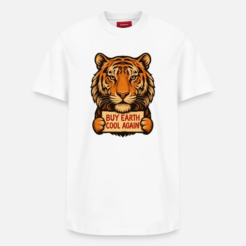 Tiger sagt: Make Eath Cool Again - Relaxed Unisex Supima Cotton T-Shirt – von SPREAD - Weiß