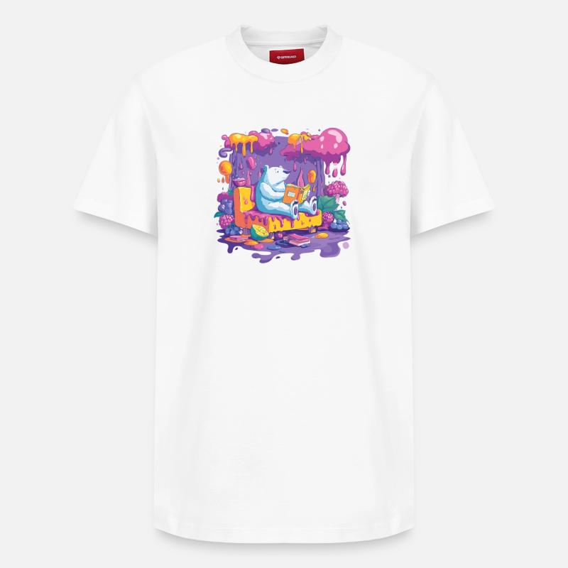 Bunter Bärenlese im Farbfluss - Relaxed Unisex Supima Cotton T-Shirt – von SPREAD - Weiß