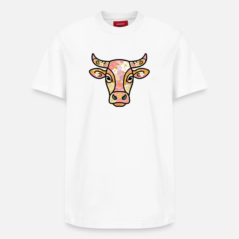 Vache florale pastel bohème - T-shirt unisexe décontracté en coton Supima – de SPREAD - blanc