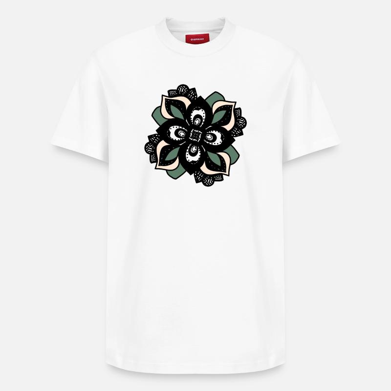 Mandala Fleur Pêche Verte - T-shirt unisexe décontracté en coton Supima – de SPREAD - blanc