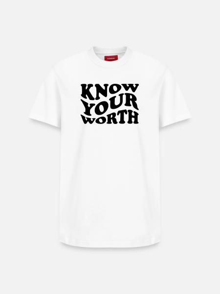 Know Your Worth – Self-Love Statement - Relaxed Unisex Supima Cotton T-Shirt – by SPREAD - white