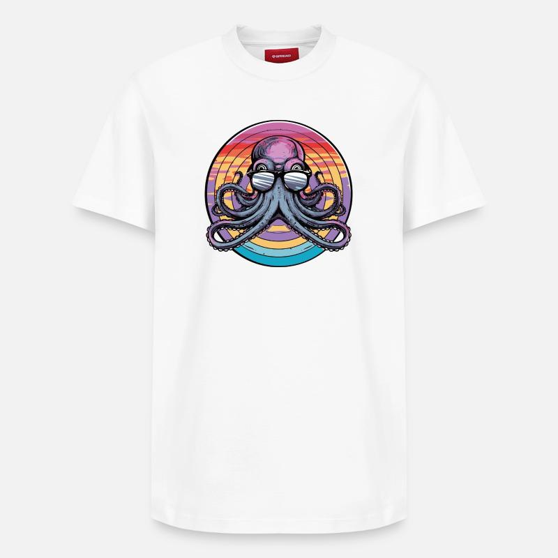 Octopus Retro Surf - Relaxed Unisex Supima Cotton T-Shirt – von SPREAD - Weiß