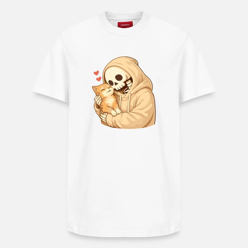 Squelette douillet avec chat – sécurité - T-shirt unisexe décontracté en coton Supima – de SPREAD - blanc