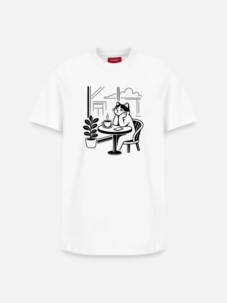 Thoughtful Cat Cafe - Relaxed Unisex Supima Cotton T-Shirt – by SPREAD - white