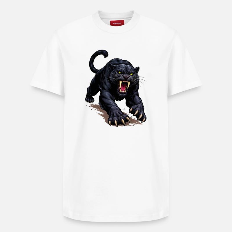 Schwarzer Panther Angriff - T-shirt unisexe décontracté en coton Supima – de SPREAD - blanc