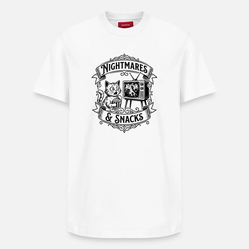 Nightmares & Snacks – Gruselkater - Relaxed Unisex Supima Cotton T-Shirt – von SPREAD - Weiß