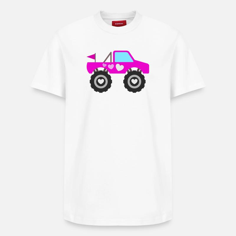 Pinker Monstertruck - Relaxed Unisex Supima Cotton T-Shirt – von SPREAD - Weiß