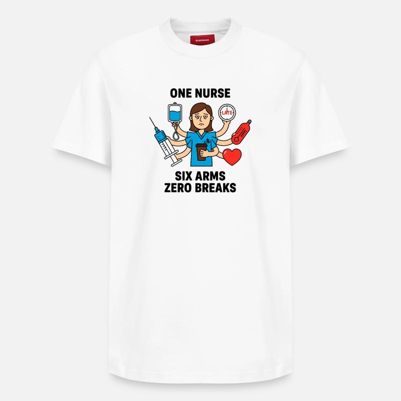 Überfordertes Multitasking-Chaos der Krankenschwester - Relaxed Unisex Supima Cotton T-Shirt – von SPREAD - Weiß