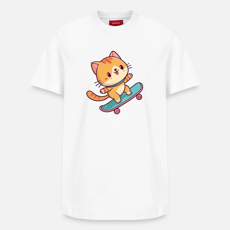 Buntes Skateboard-Kätzchen - Relaxed Unisex Supima Cotton T-Shirt – von SPREAD - Weiß