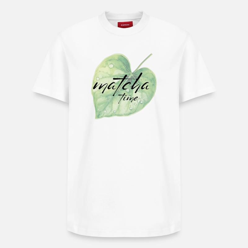 Matcha, Blatt, Grün, Zeit - Relaxed Unisex Supima Cotton T-Shirt – von SPREAD - Weiß
