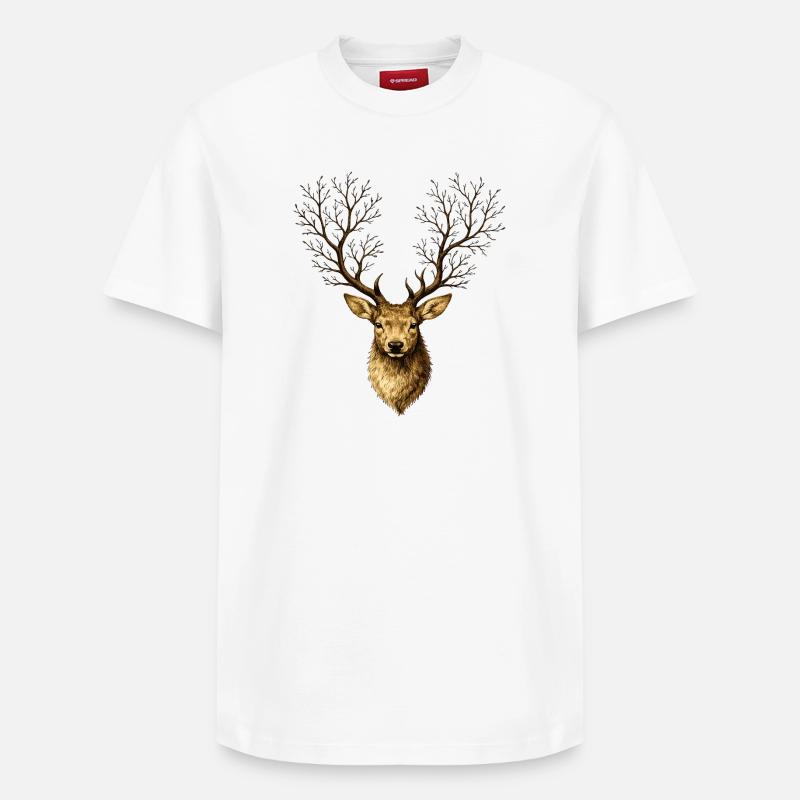 Hirschkopf mit Baumgeweih – Mystischer Waldgeist - T-shirt unisexe décontracté en coton Supima – de SPREAD - blanc