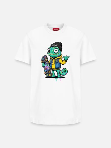 Chamäleon Skate Crew Farbspiel - Relaxed Unisex Supima Cotton T-Shirt – von SPREAD - Weiß