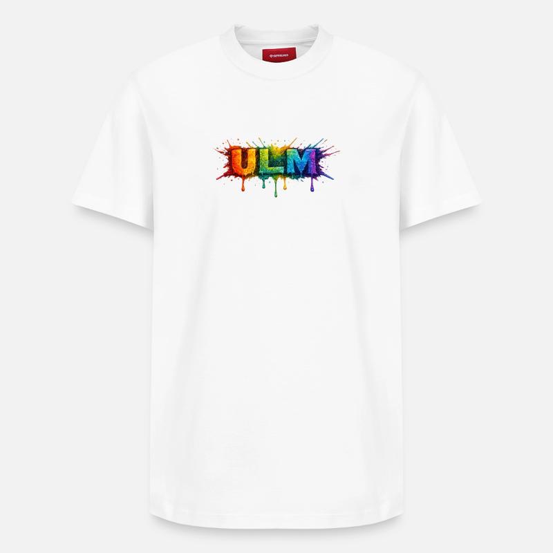 Regenbogenfarben ULM Schriftzug - Relaxed Unisex Supima Cotton T-Shirt – von SPREAD - Weiß