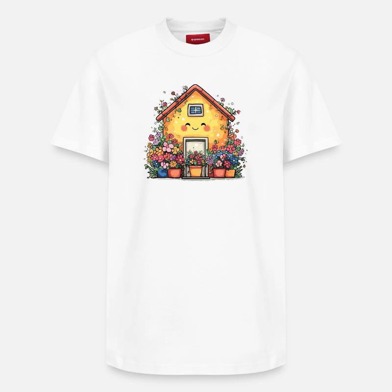 Maison fleurie cosy - T-shirt unisexe décontracté en coton Supima – de SPREAD - blanc