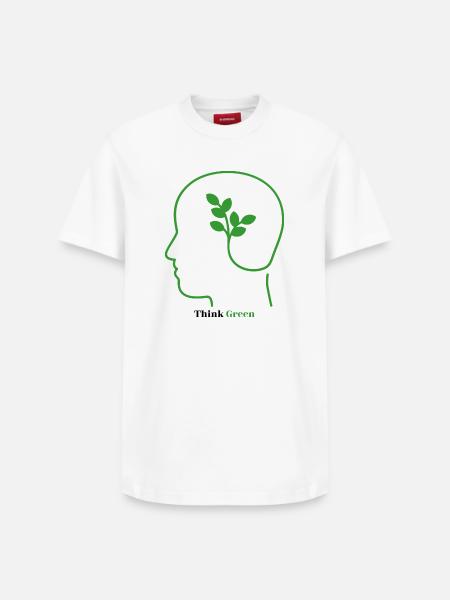 Green Thought Plant Symbol in Head - Relaxed Unisex Supima Cotton T-Shirt – by SPREAD - white