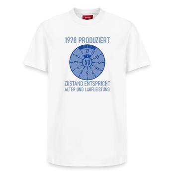 1978 Born 50th Birthday Car Tuning - Relaxed Unisex Supima Cotton T-Shirt – by SPREAD - white - Front - AI Model Female 172 dark (172cm) & AI Model Male 185 dark (185cm)