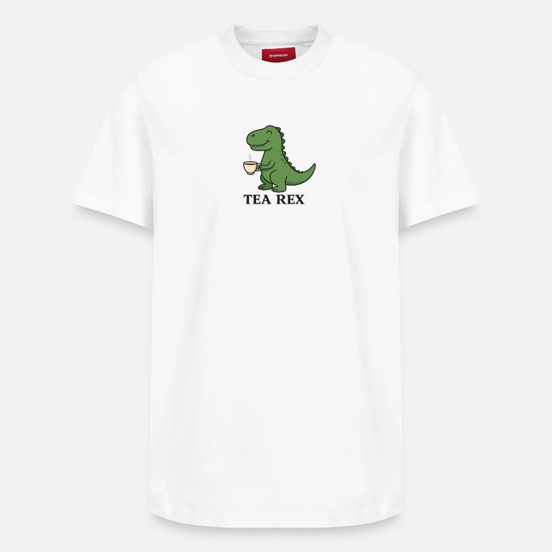 Tea Rex Dino mit Tee - Relaxed Unisex Supima Cotton T-Shirt – von SPREAD - Weiß