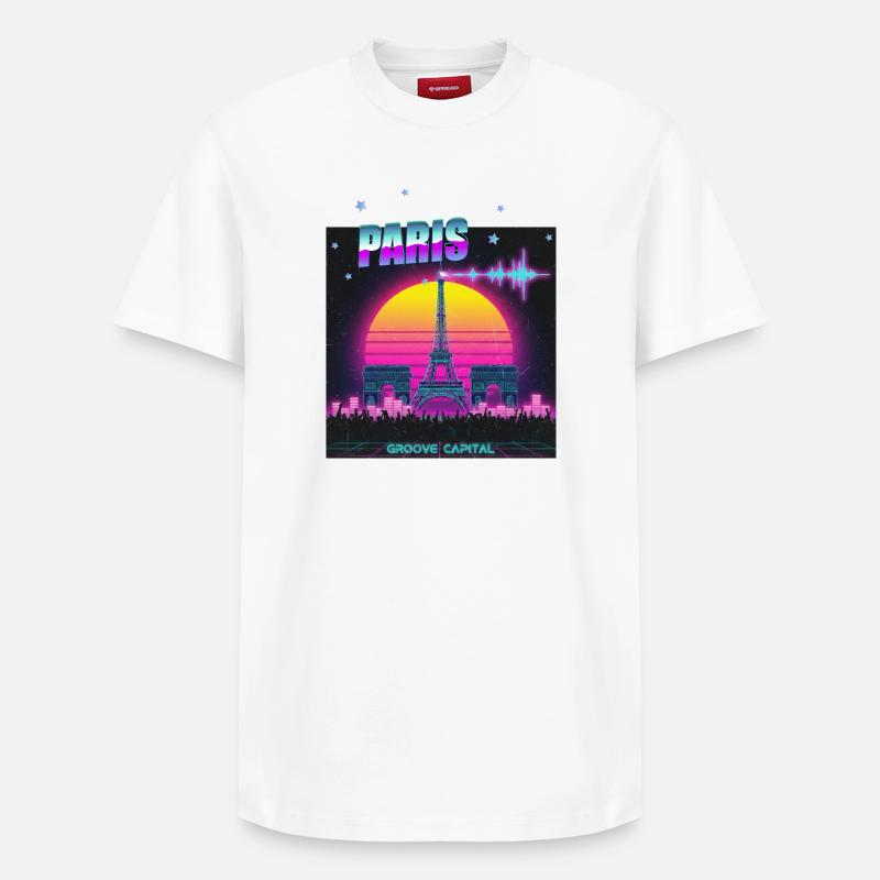 Paris Retro Wave Techno - Relaxed Unisex Supima Cotton T-Shirt – von SPREAD - Weiß