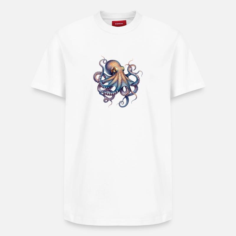 Impression de poulpe à l’encre - T-shirt unisexe décontracté en coton Supima – de SPREAD - blanc
