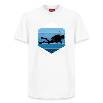 Concentration pure de plongée - T-shirt unisexe décontracté en coton Supima – de SPREAD - blanc - Devant - AI Model Female 172 dark (172cm) & AI Model Male 185 dark (185cm)