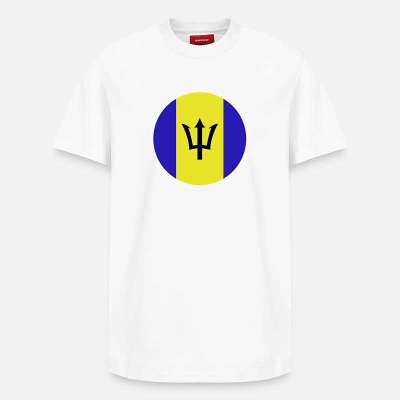 Drapeau rond de la Barbade - T-shirt unisexe décontracté en coton Supima – de SPREAD - blanc