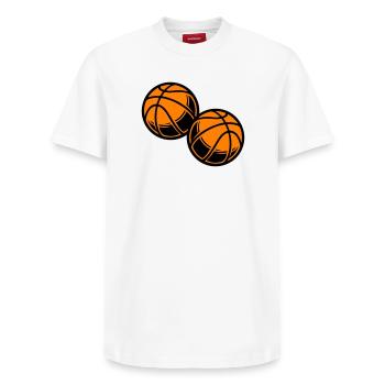 Équipe de Basketball Symbol - T-shirt unisexe décontracté en coton Supima – de SPREAD - blanc - Devant - AI Model Female 172 dark (172cm) & AI Model Male 185 dark (185cm)