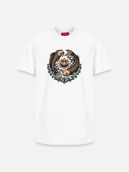 Koi and Lotus Circle Harmony Tattoo - Relaxed Unisex Supima Cotton T-Shirt – by SPREAD - white