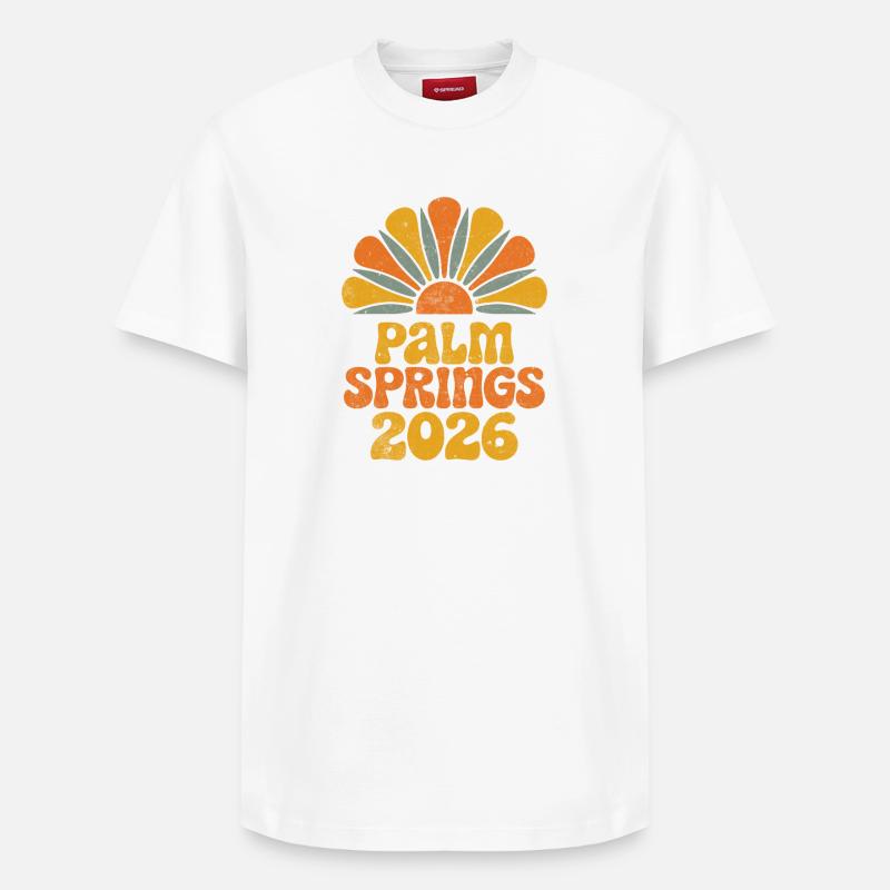 Palm Springs 2026 Rétro Sunburst - T-shirt unisexe décontracté en coton Supima – de SPREAD - blanc