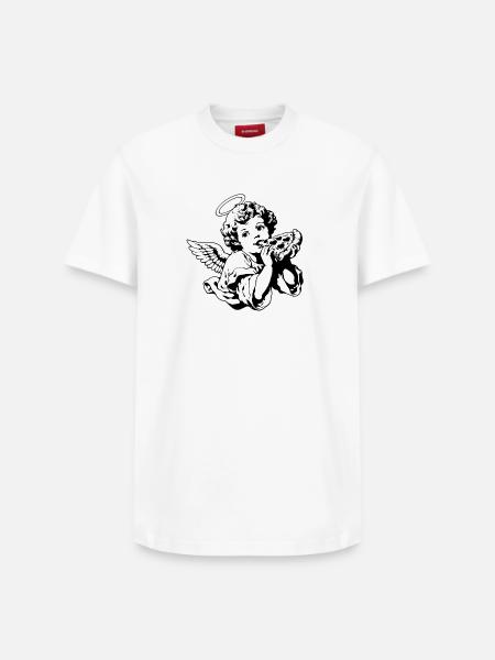 Pizza Angel – Cherub with pizza slice - Relaxed Unisex Supima Cotton T-Shirt – by SPREAD - white